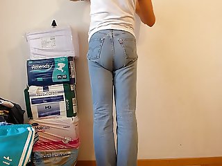 crossdresser with diaper under jeans