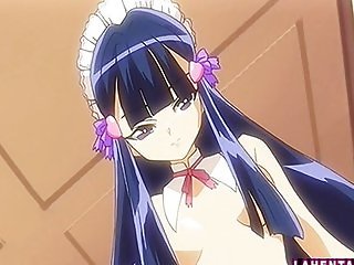 Cute hentai maid sucks and rides hard cock